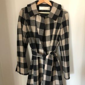 Women’s black and white wool trench
